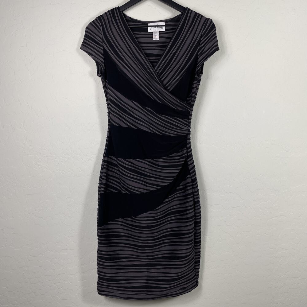Joseph Ribkoff Women's 2 Black & Gray Striped Short Sleeve Stretch Bodycon Dress